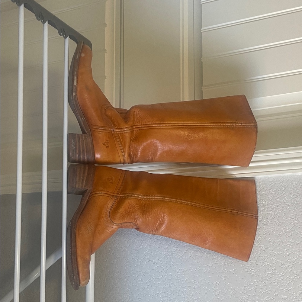 Frye Tall Leather Riding Boots in Cognac Brown - Picture 2 of 4